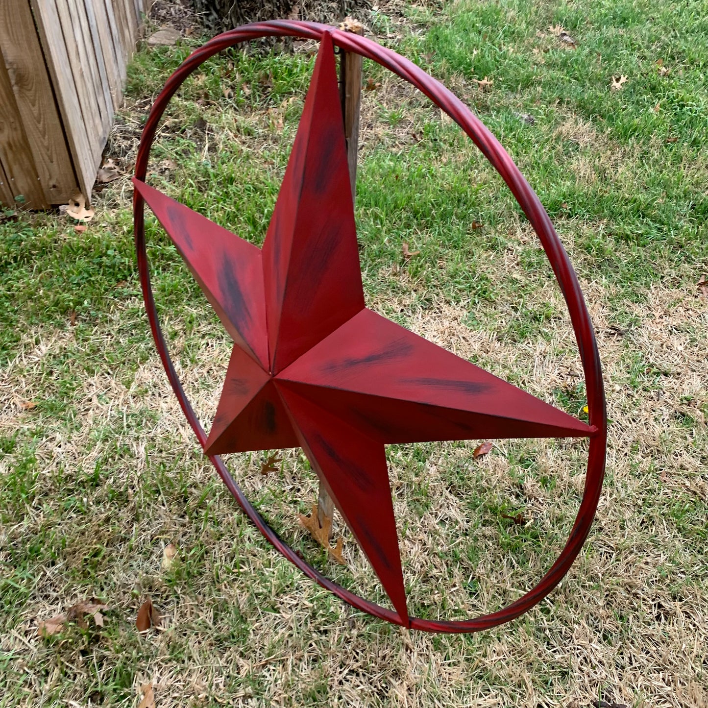 RED DISTRESSED STAR TWO TONE TEXTURE BARN STAR METAL LONESTAR TWISTED ROPE RING WESTERN HOME DECOR HANDMADE NEW #EH12958
