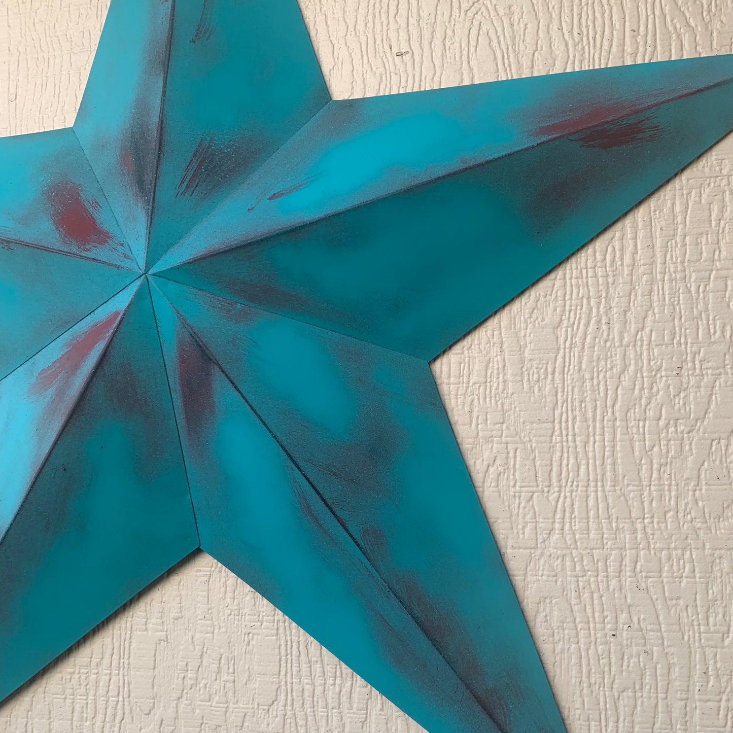 #EH10540 TURQUOISE DISTRESSED TWO TONE BARN STAR METAL ART WESTERN HOME DECOR HANDMADE NEW