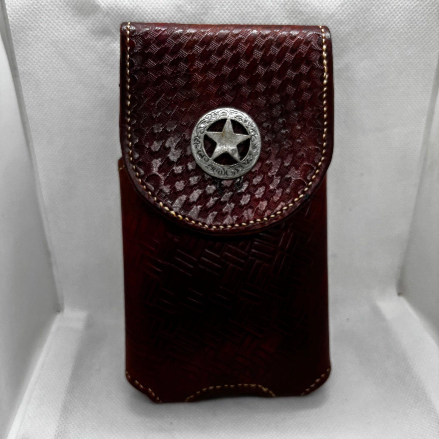 7" LONE STAR LEATHER HOLSTER BROWN STAR POUCH EXTRA LARGE  BELT LOOP CLIP CELL PHONE CASE UNIVERSAL HANDMADE #EH13808