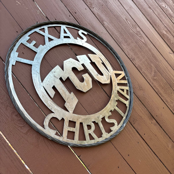 TCU TEXAS CHRISTIAN CUSTOM RAW METAL VINTAGE CRAFT TEAM SIGN UNPAINTED HANDMADE
