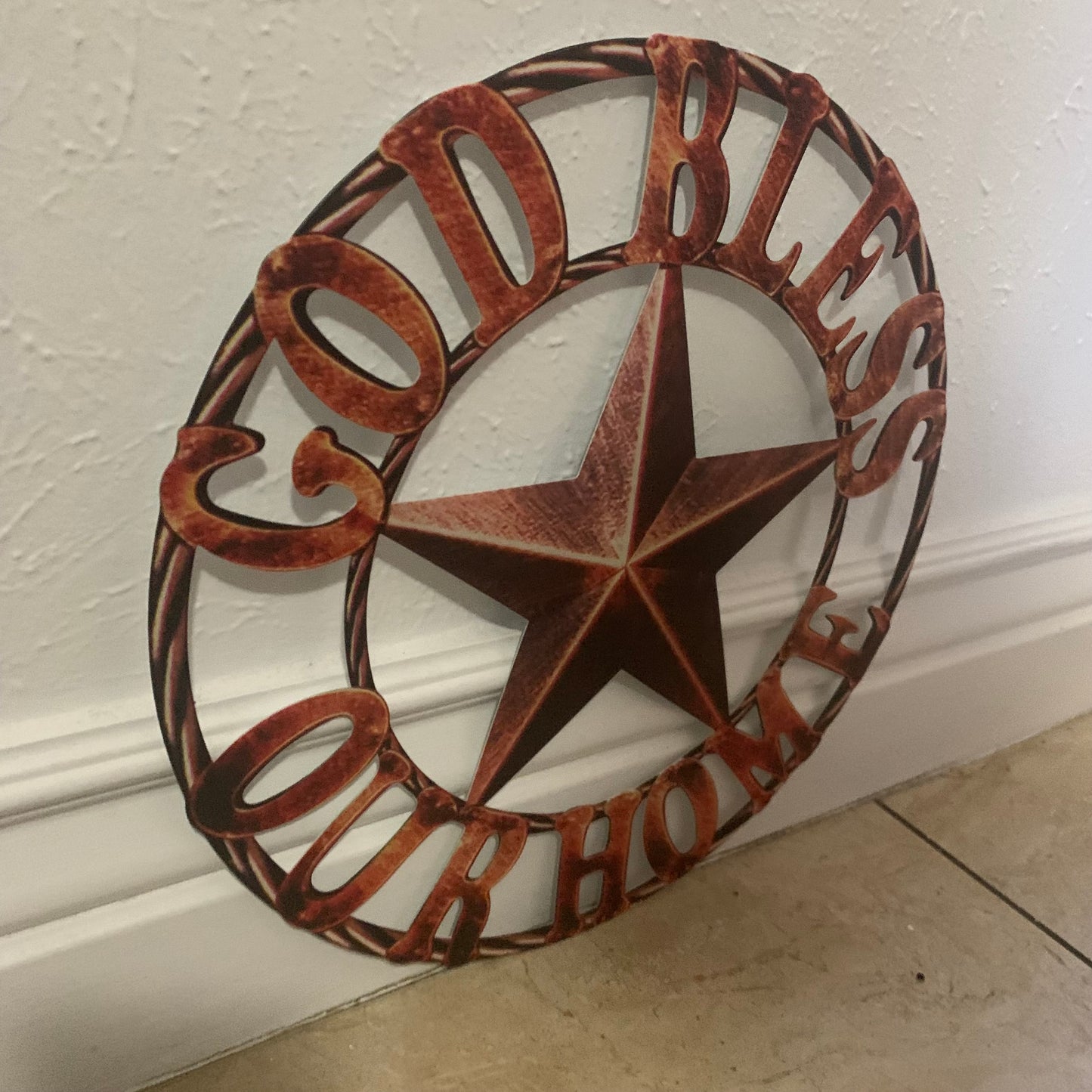 12" GOD BLESS OUR HOME METAL FLAT 2D  STAR SIGN LASERCUT ART WESTERN HOME DECOR HANDMADE NEW #EH11364