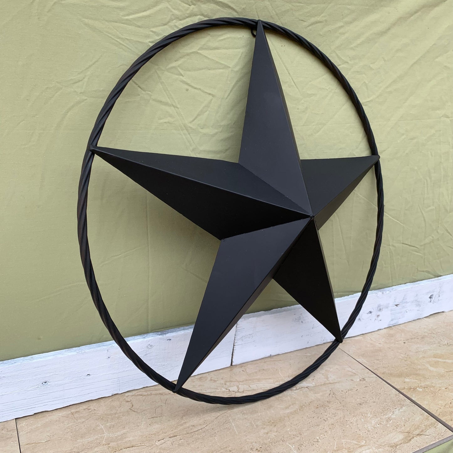 RUSTIC BLACK BARN STAR 3d TWISTED ROPE RING WESTERN HOME DECOR HANDMADE NEW 3" TO 72"-#EH10608