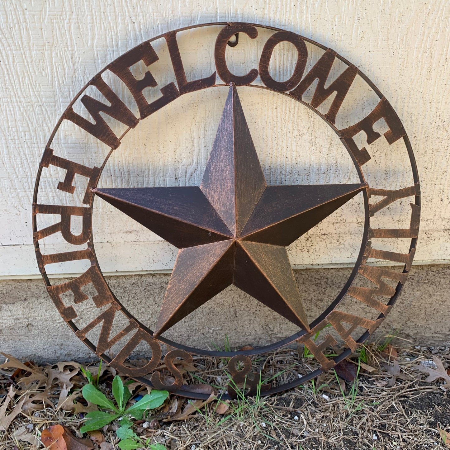 WELCOME FRIENDS FAMILY BARN METAL STAR WALL ART BRONZE WESTERN HOME DECOR HANDMADE NEW #EH13339