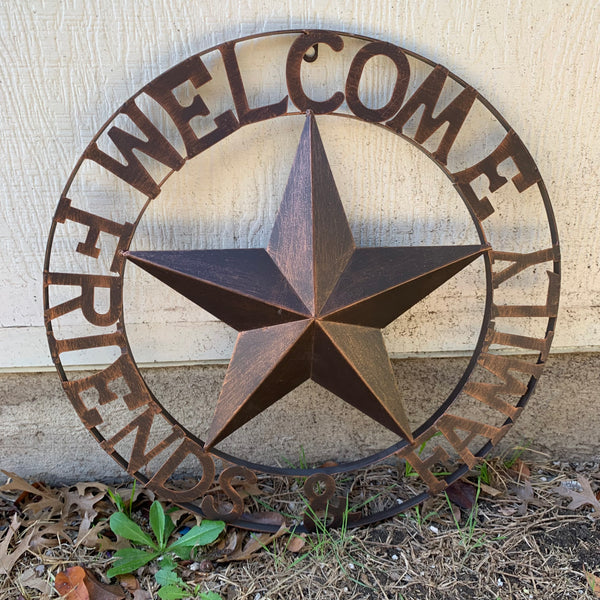 WELCOME FRIENDS FAMILY BARN METAL STAR WALL ART WESTERN HOME DECOR HANDMADE NEW