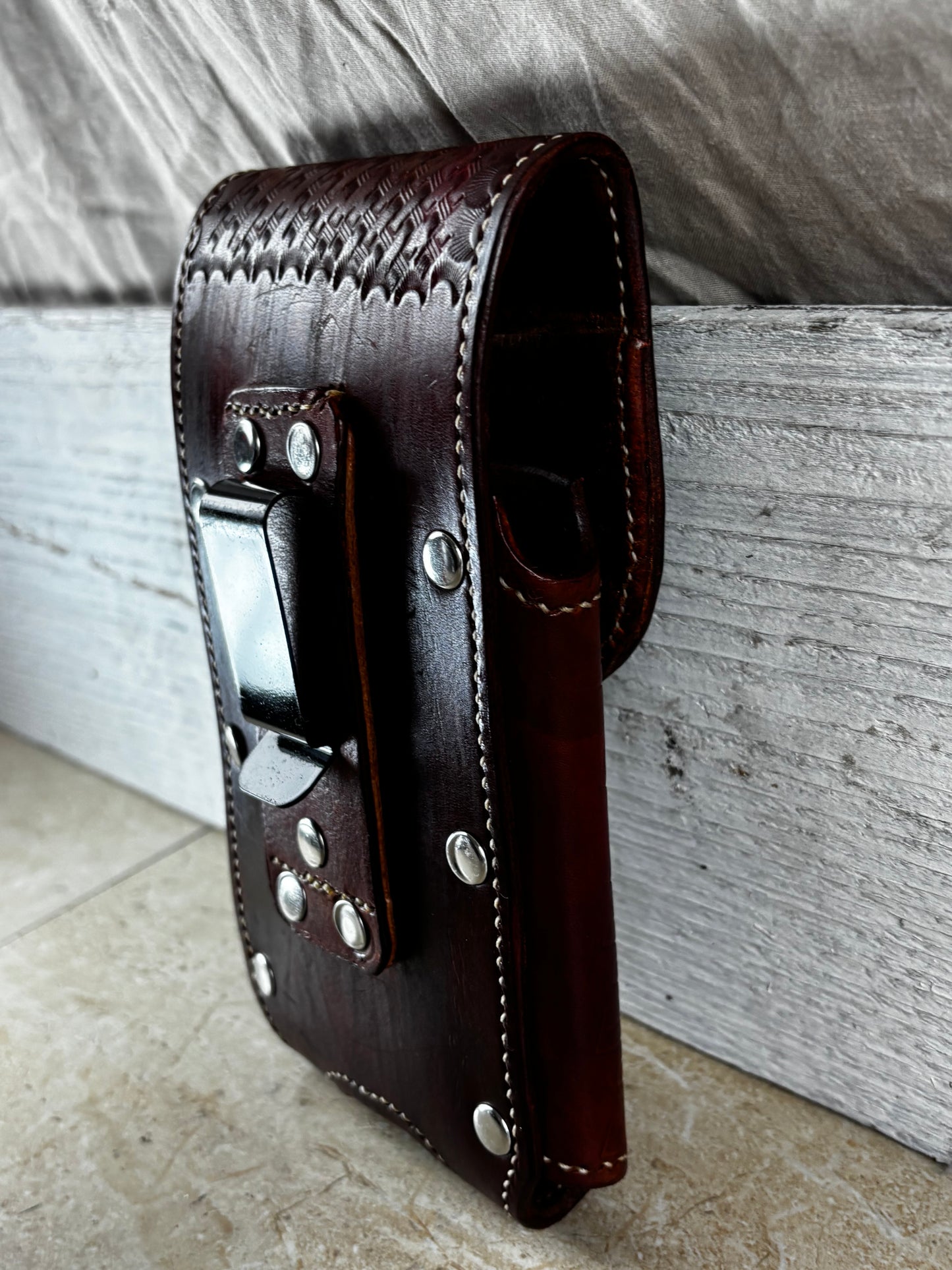 7" LONE STAR LEATHER HOLSTER BROWN STAR POUCH EXTRA LARGE  BELT LOOP CLIP CELL PHONE CASE UNIVERSAL HANDMADE #EH13808
