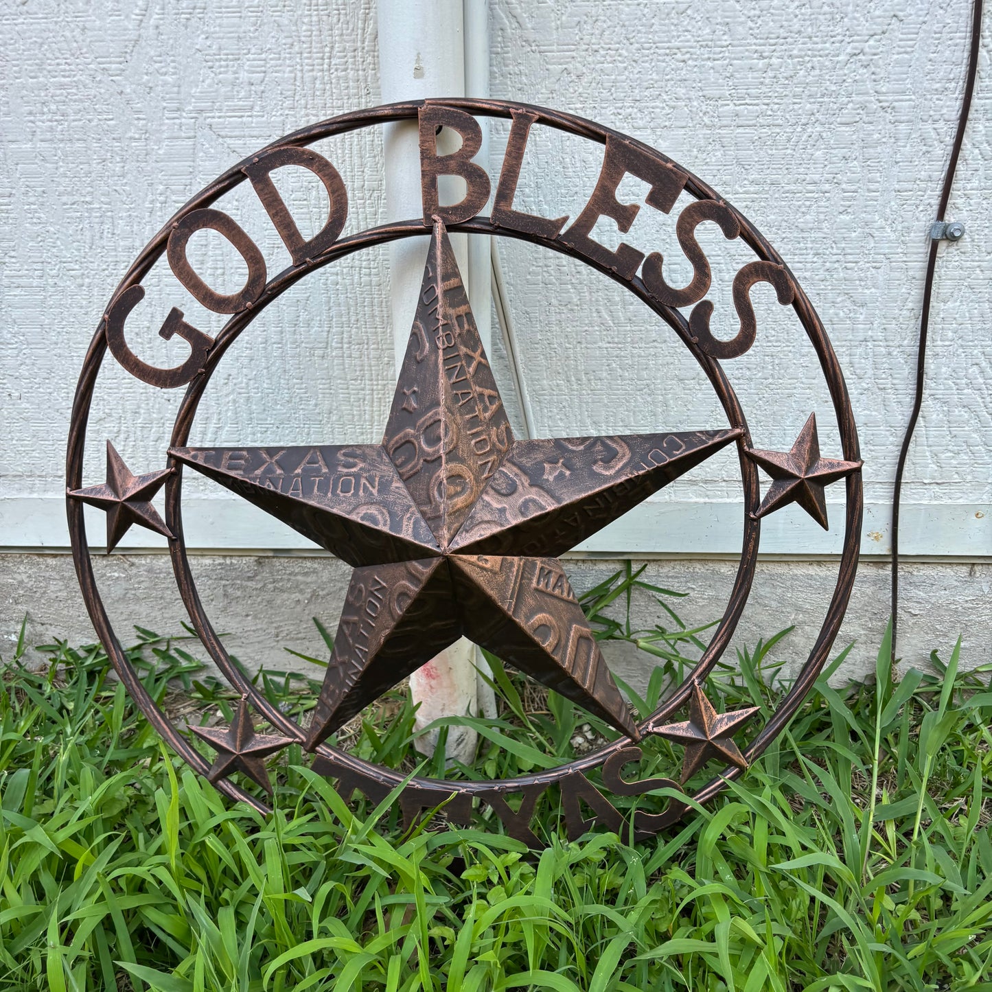 GOD BLESS TEXAS LICENSE PLATE EMBOSSED STAR BARN STAR METAL LONE STAR WESTERN HOME DECOR HANDMADE