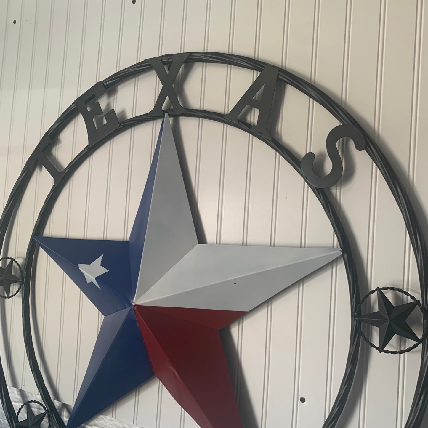 TEXAS 2022 STYLE CUSTOM NAME BARN STAR METAL LONESTAR 3d TWISTED BLACK ROPE RING WESTERN HOME DECOR   HANDMADE 24",32",36"