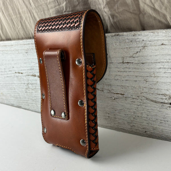 7" LONE STAR LEATHER HOLSTER TAN BROWN STAR POUCH EXTRA LARGE  BELT LOOP CELL PHONE CASE UNIVERSAL OVERSIZE #EH12702