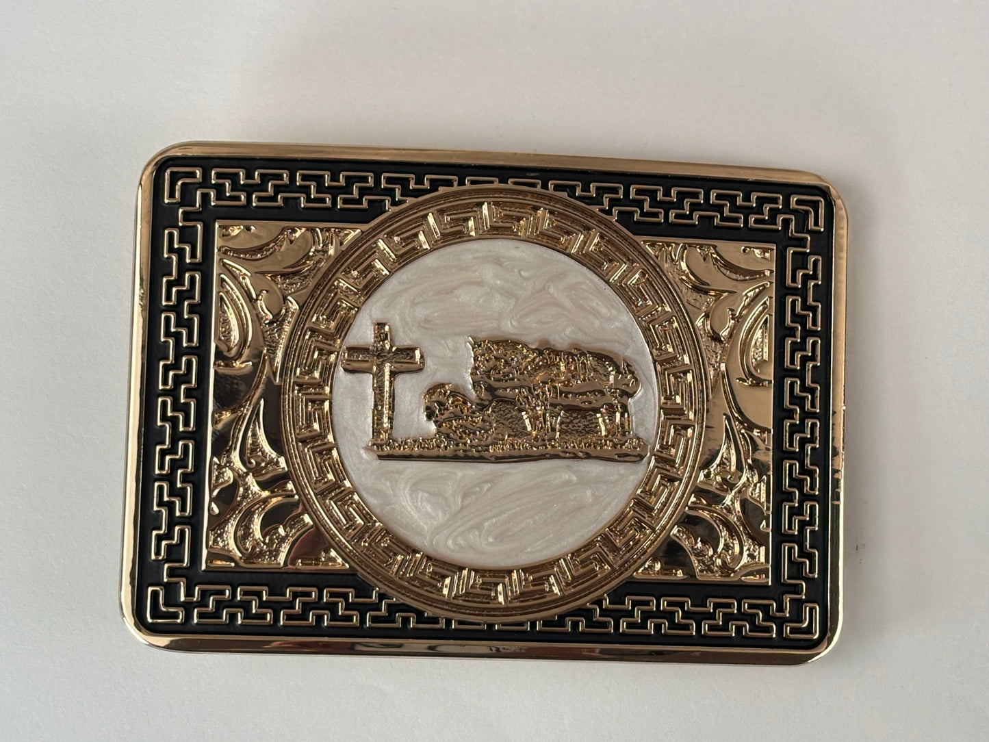 COWBOY PRAYER BELT BUCKLE GOLD WESTERN METAL BUCKLE FASHION ART 4.5" X 3.5"  #EH13230