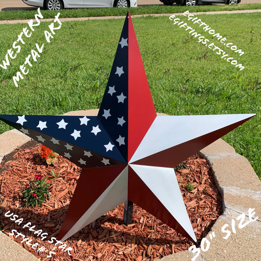 USA FLAG STAR STYLE# 5 RED WHITE & BLUE AMERICANA METAL BARN STAR WALL ART HANDMADE TO ORDER NEW #EH13380