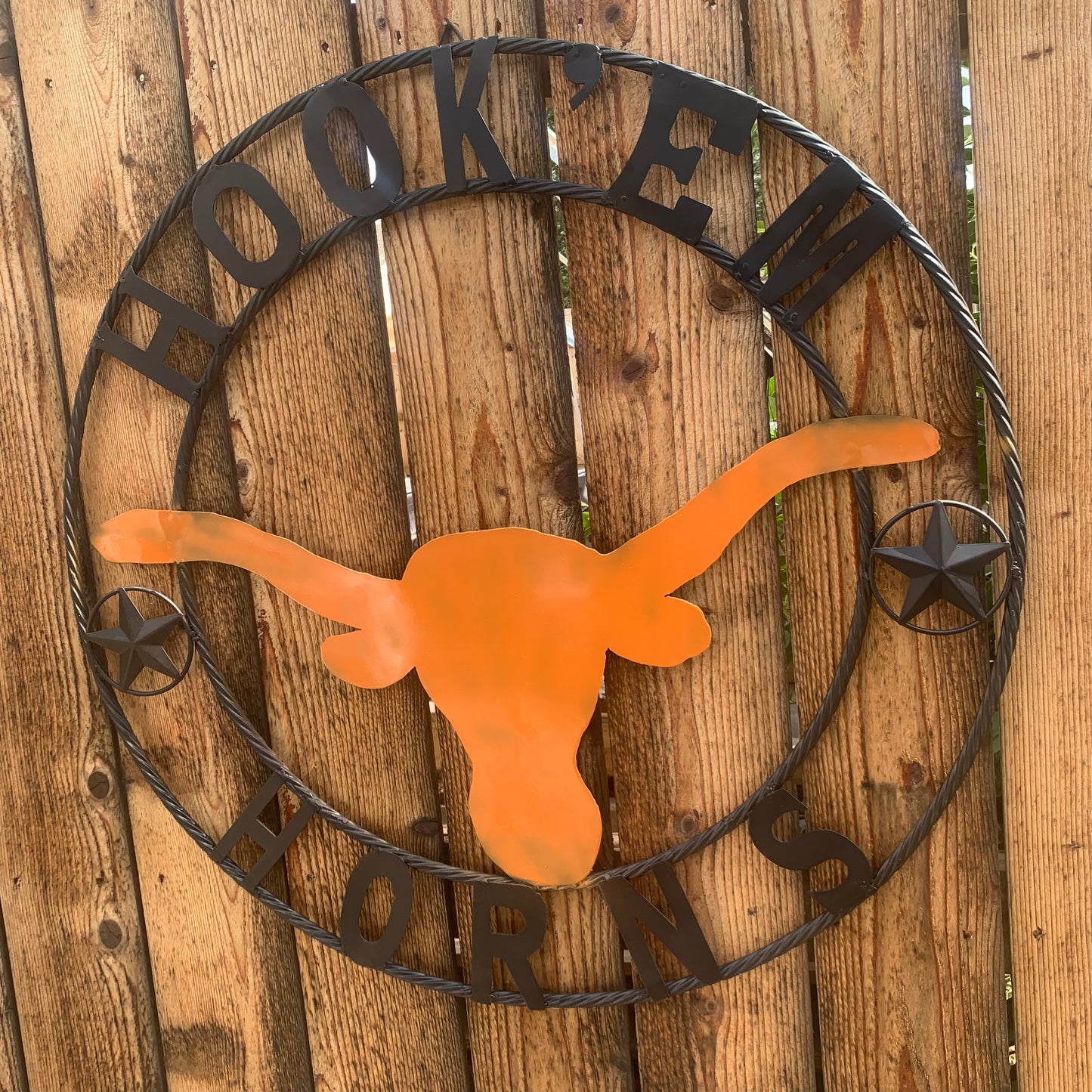 HOOKEM HORNS WITH LONE STAR TEXAS LONGHORNS HOOK EM METAL CUSTOM VINTAGE CRAFT WALL ART TEAM SIGN HANDMADE