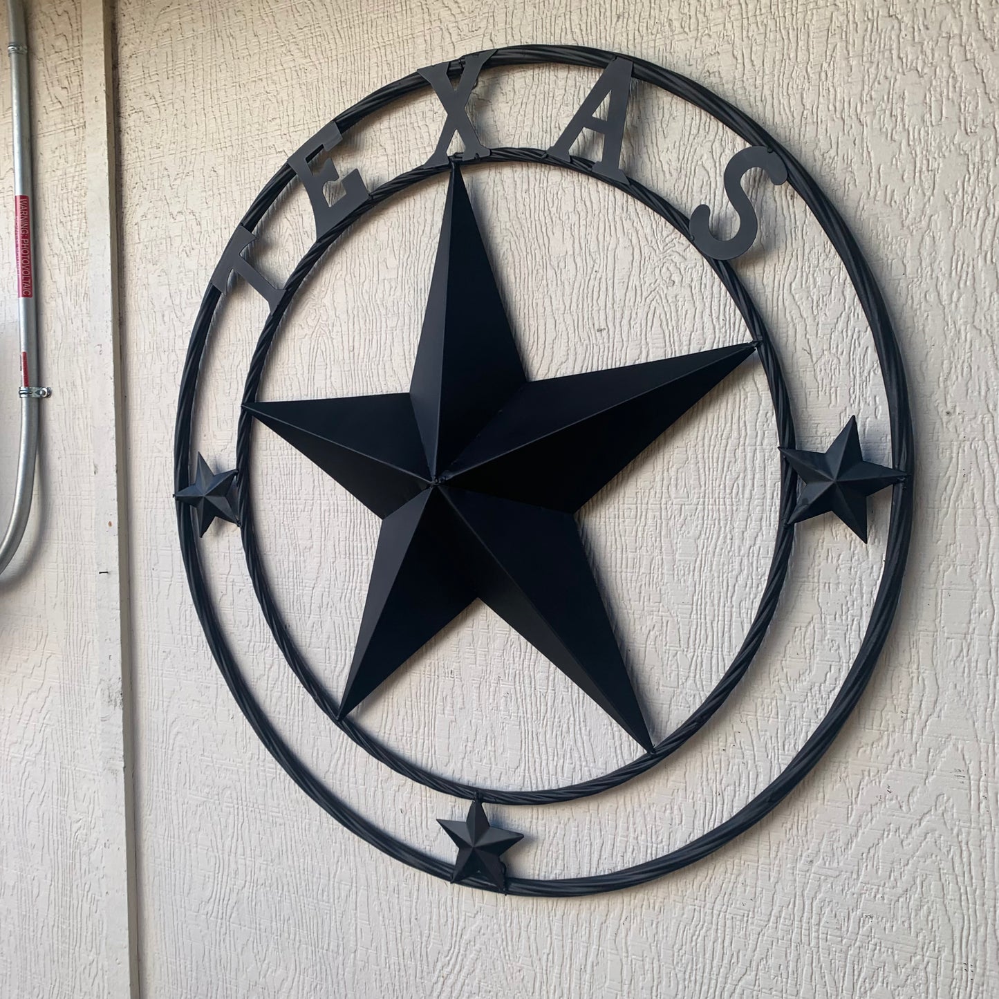 TEXAS LONESTAR WITH 3 SMALL STARS BARN STAR METAL RUSTIC BLACK TWISTED ROPE RING WESTERN HOME DECOR HANDMADE NEW
