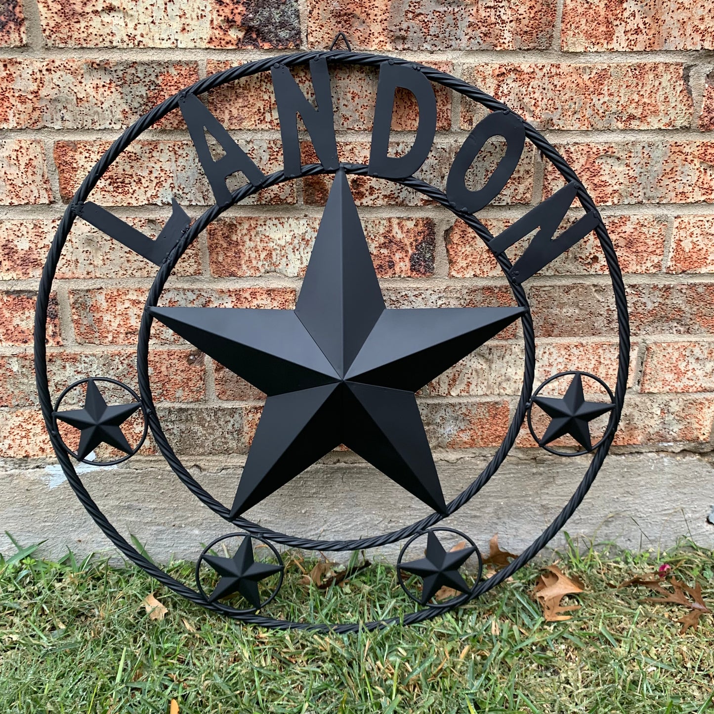 LANDON STYLE CUSTOM NAME STAR BARN METAL STAR 3d TWISTED ROPE RING WESTERN HOME DECOR RUSTIC BLACK HANDMADE 24",32",36",50"