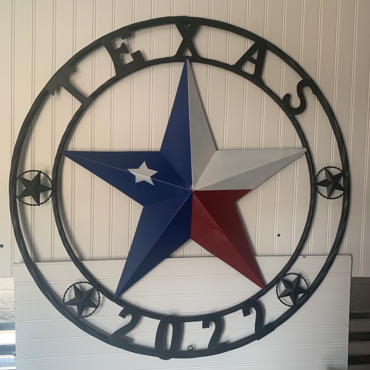 TEXAS 2022 STYLE CUSTOM NAME BARN STAR METAL LONESTAR 3d TWISTED BLACK ROPE RING WESTERN HOME DECOR   HANDMADE 24",32",36"