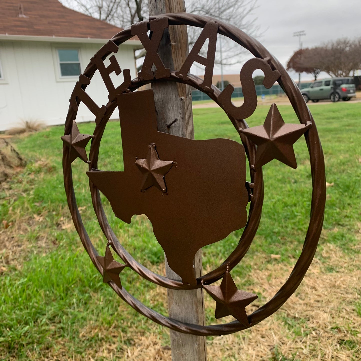 12" STATE OF TEXAS MAP RUSTIC BRONZE TWISTED RING METAL SIGN WESTERN HOME DECOR HANDMADE NEW