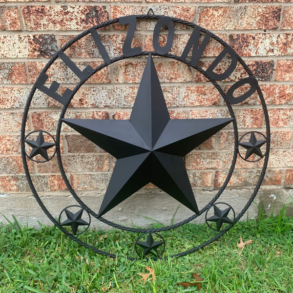 ELIZONDO STYLE CUSTOM NAME STAR BARN METAL STAR 3d TWISTED ROPE RING WESTERN HOME DECOR RUSTIC BLACK HANDMADE 24",32",36",50"