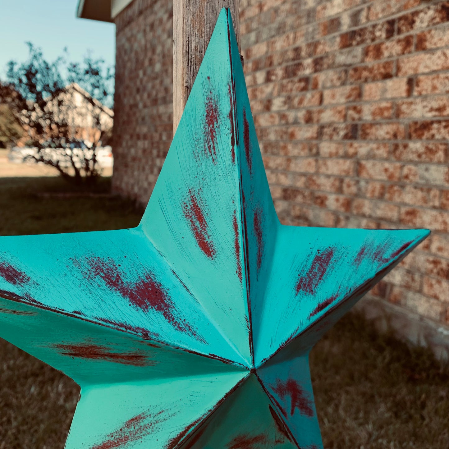 TURQUOISE DISTRESSED TWO TONE BARN STAR METAL ART WESTERN HOME DECOR HANDMADE NEW