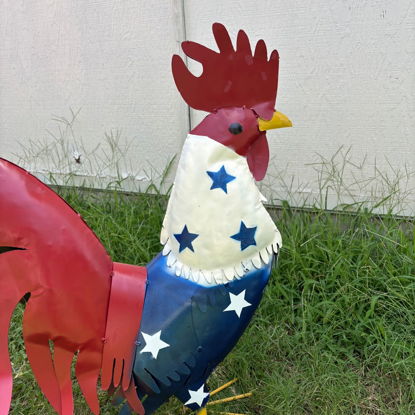 USA FLAG ROOSTER AMERICAN RED WHITE BLUE PATRIOTIC GARDEN METAL SCULPTURE WESTERN HOME DECOR ORNAMENT HANDMADE #34-003