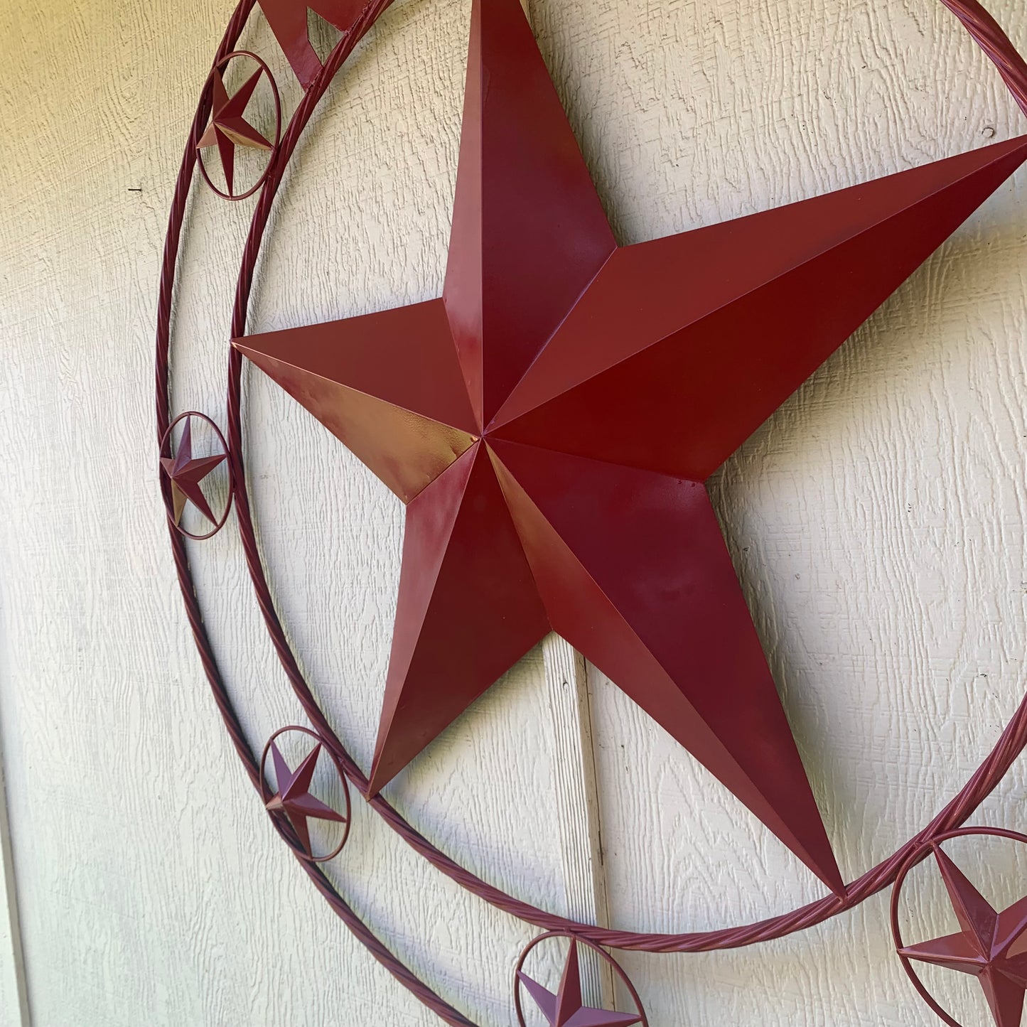 KENT STYLE YOUR CUSTOM STAR METAL NAME RUSTIC BURGUNDY RED CUSTOM 3d STAR METAL NAME BARN STAR TWISTED ROPE RING DESIGN METAL WALL ART HOME DECOR ANY SIZE