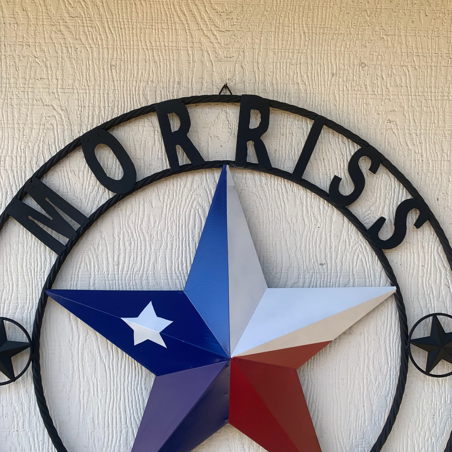 MORRISS TEXAS FLAG STYLE CUSTOM NAME STAR TWISTED ROPE BLACK RING WESTERN HOME DECOR HANDMADE