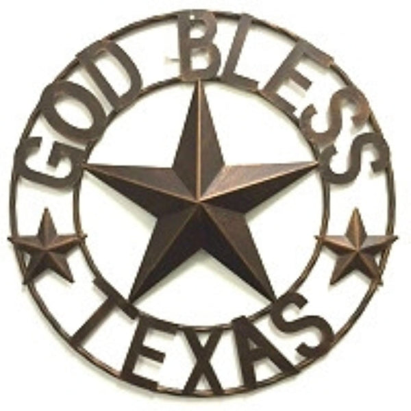 18" GOD BLESS TEXAS BARN STAR METAL LONE STAR TWISTED ROPE RING RUSTIC BRONZE WESTERN HOME DECOR HANDMADE #EH12954