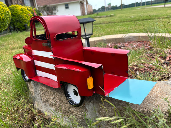 USA FLAG TRUCK 24" PICKUP PATRIOTIC TRUCK RED WHITE TAIL DOWN METAL GARDEN ART FIGURINE WESTERN HOME DECOR HANDMADE #EH12855