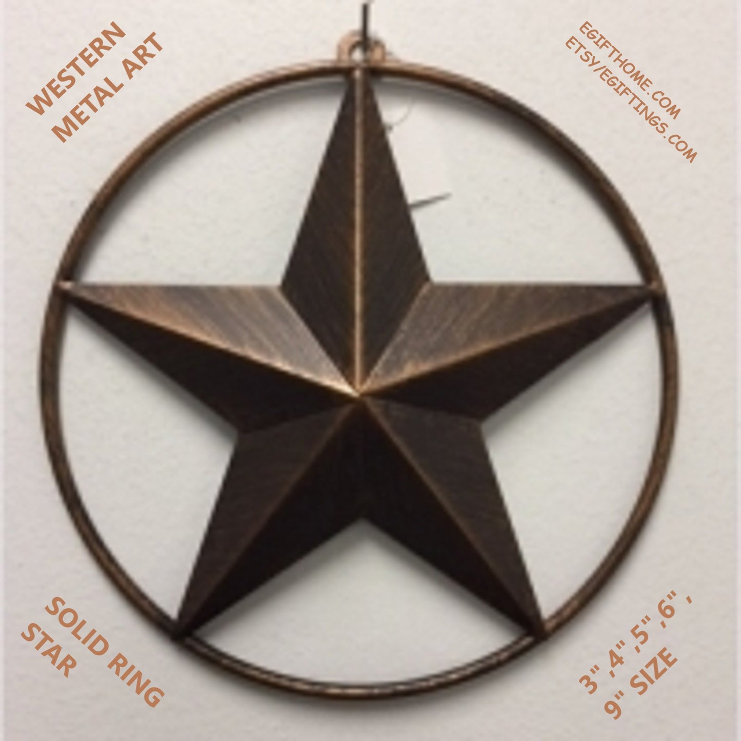 SOLID RING BRONZE BARN STAR METAL LONE STAR WESTERN HOME DECOR HANDMADE NEW 3" TO 38"-#EH10026