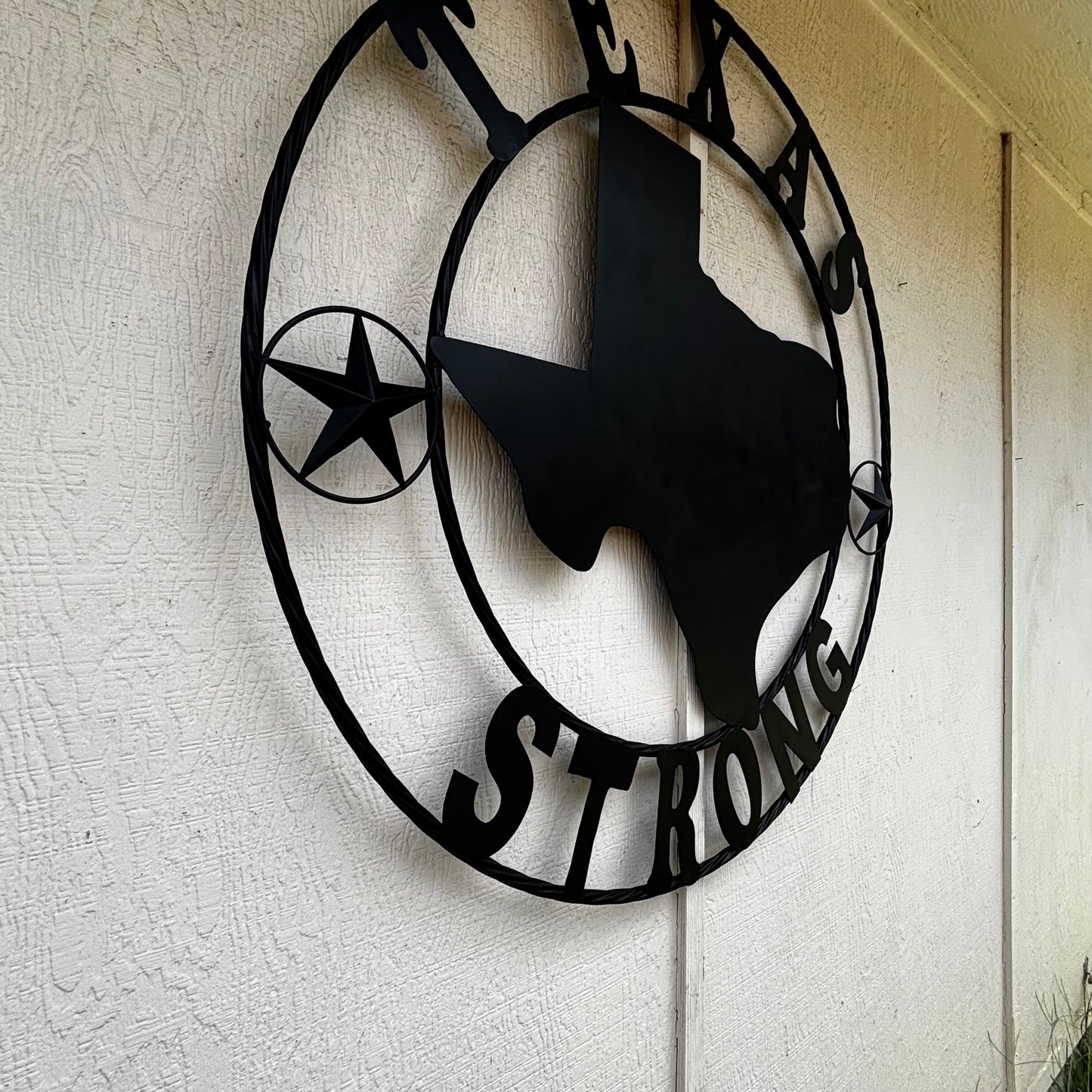 TEXAS STRONG BLACK METAL SIGN WESTERN HOME DECOR HANDMADE