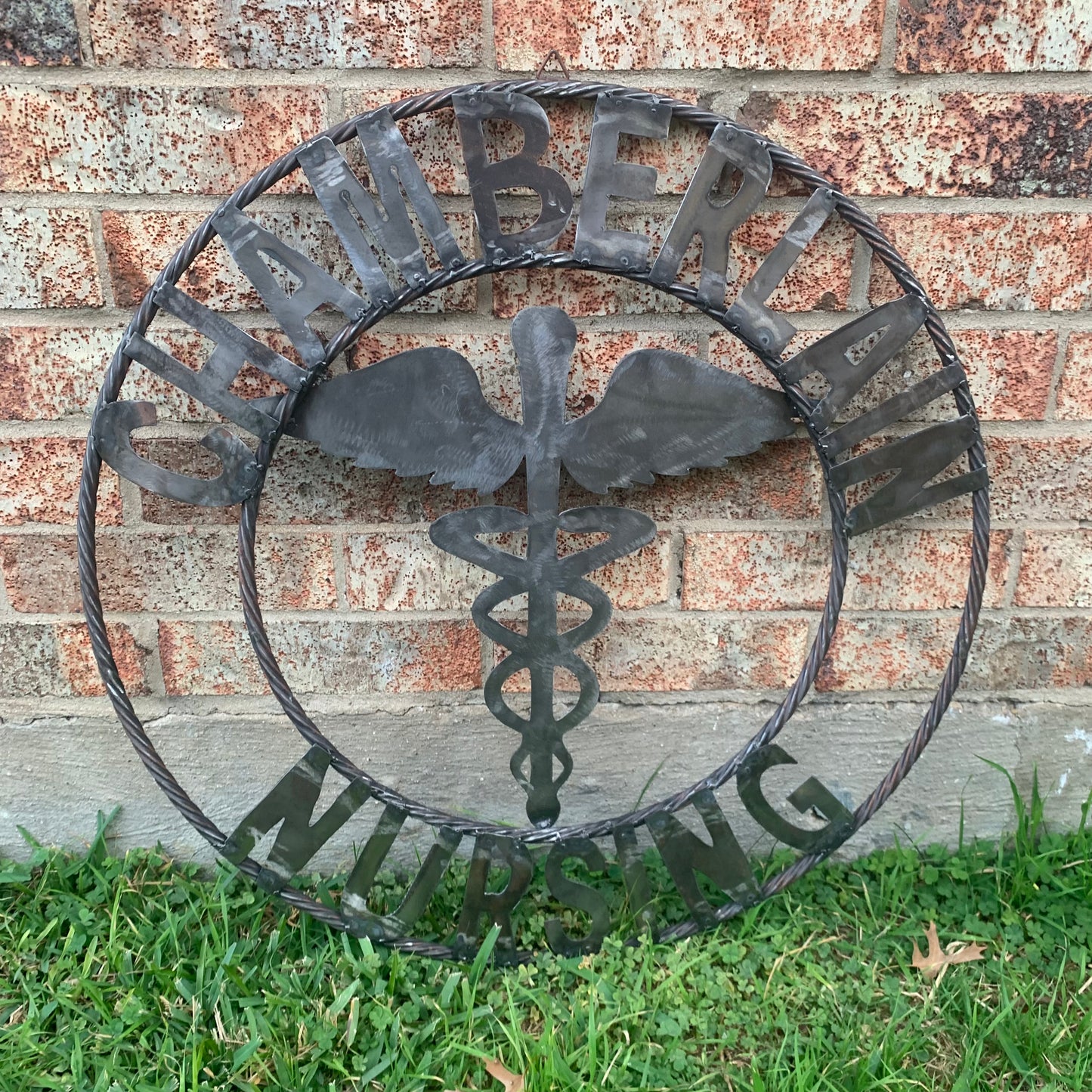 CUSTOM NAME CHAMBERLAIN NURSING STYLE TWISTIED RING BARN RUSTIC BRONZE METAL SIGN WESTERN HOME DECOR HANDMADE 24",32",36"