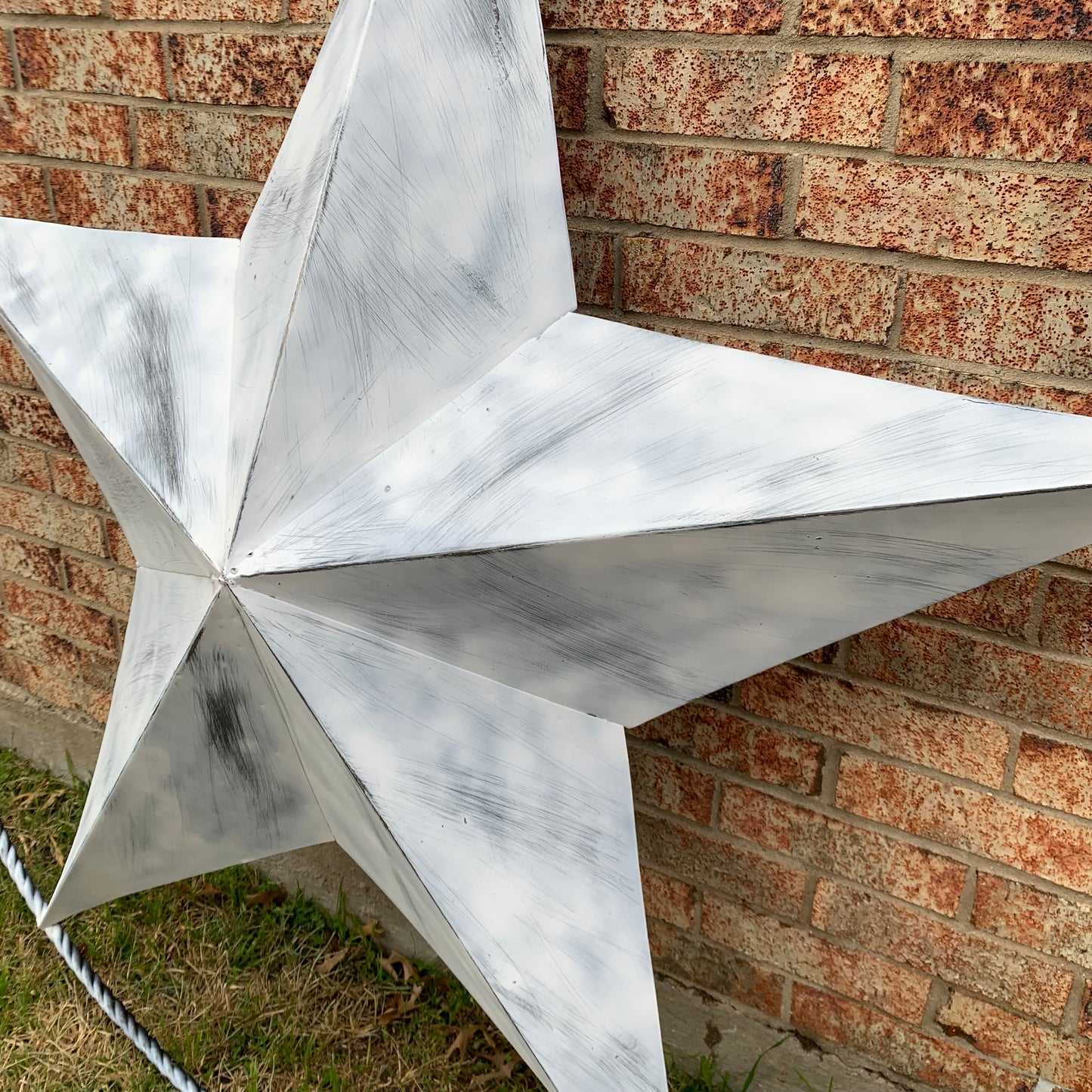 5 FOOT WHITE DISTRESSED STAR TWO TONE TEXTURE BARN STAR METAL LONESTAR TWISTED ROPE RING WESTERN HOME DECOR HANDMADE NEW