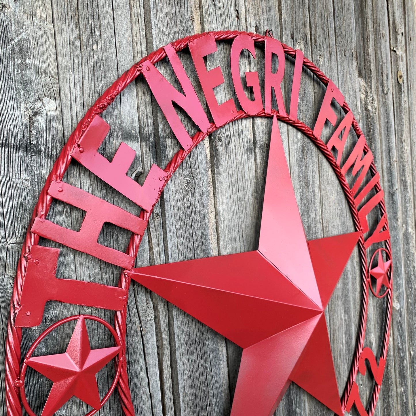 NEGRI FAMILY STYLE YOUR CUSTOM NAME STAR BARN STAR METAL LONE STAR WESTERN HOME DECOR RUSTIC BURGUNDY RED HANDMADE 24",32",36",50"