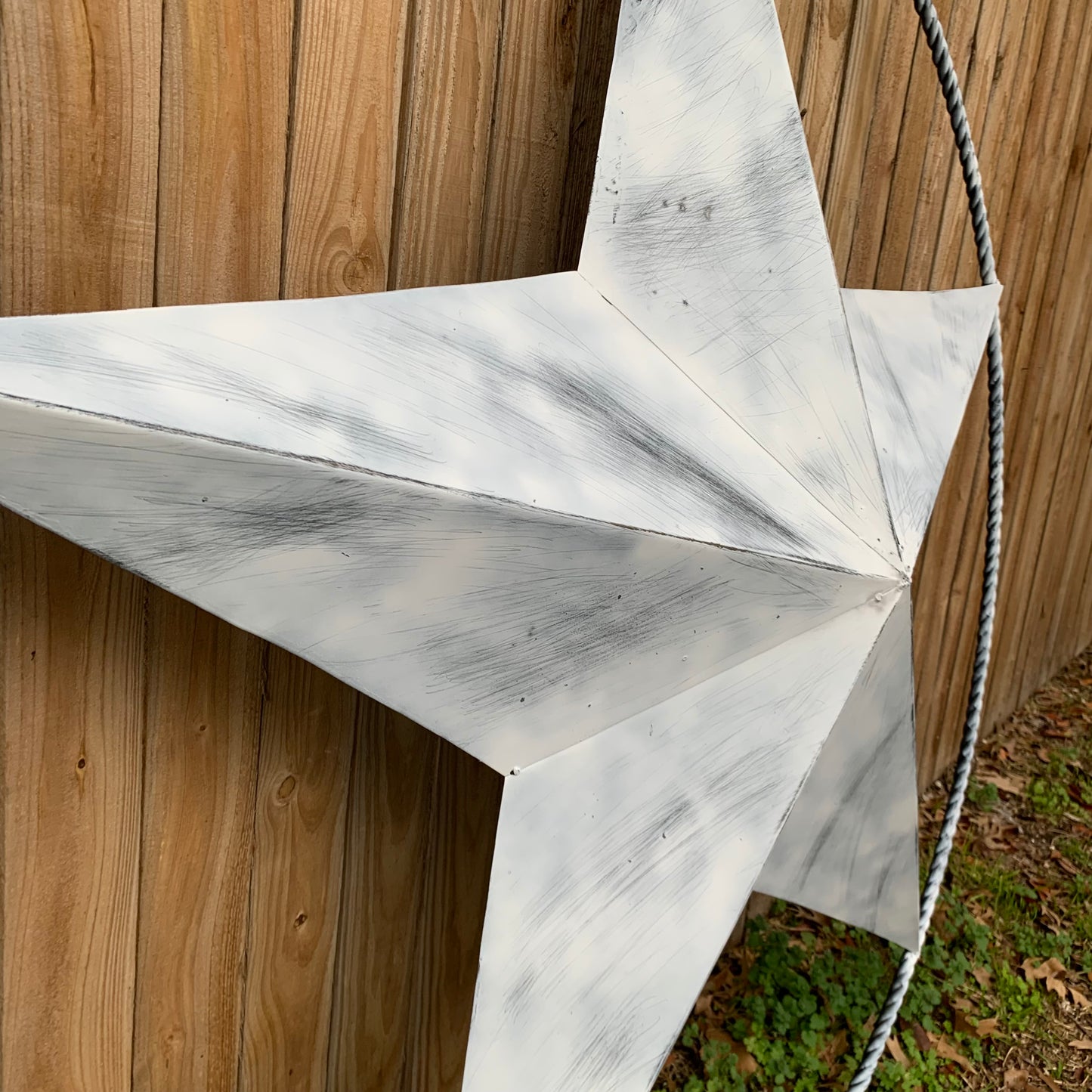 5 FOOT WHITE DISTRESSED STAR TWO TONE TEXTURE BARN STAR METAL LONESTAR TWISTED ROPE RING WESTERN HOME DECOR HANDMADE NEW