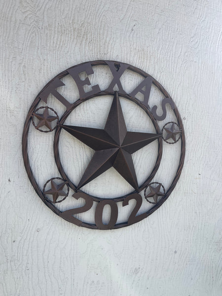 TEXAS 202 STYLE CUSTOM STAR NAME BARN METAL STAR 3d TWISTED ROPE RING WESTERN HOME DECOR RUSTIC  BRONZE HANDMADE 18", 24",32",36",50"