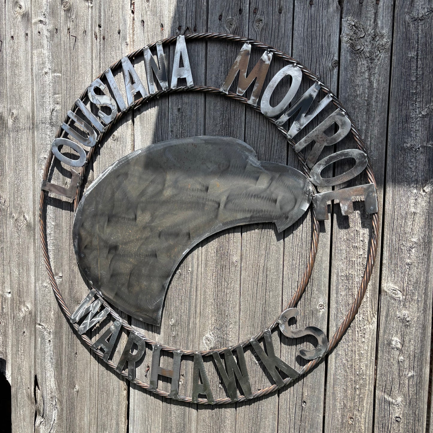 LOUISIANA MONROE WARHAWKS CUSTOM RAW METAL VINTAGE CRAFT TEAM SIGN HANDMADE 18",24",32"