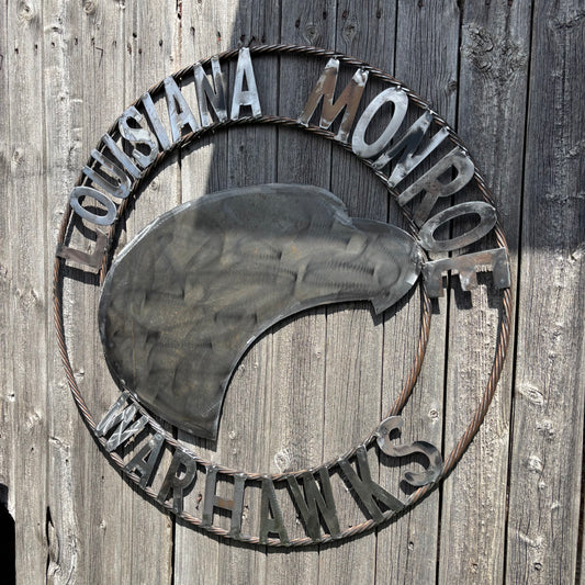 LOUISIANA MONROE WARHAWKS CUSTOM RAW METAL VINTAGE CRAFT TEAM SIGN HANDMADE 18",24",32"