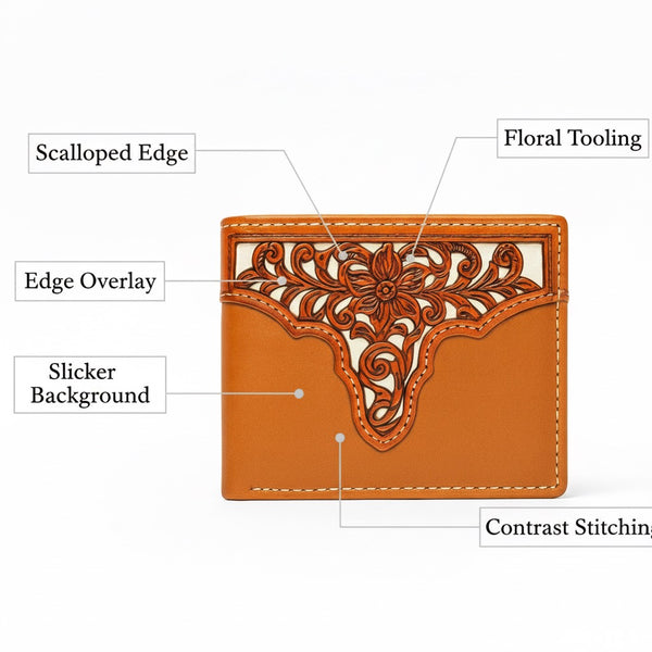 MEN'S WALLET GENUINE LEATHER BIFOLD WESTERN STYLE WALLET NEW