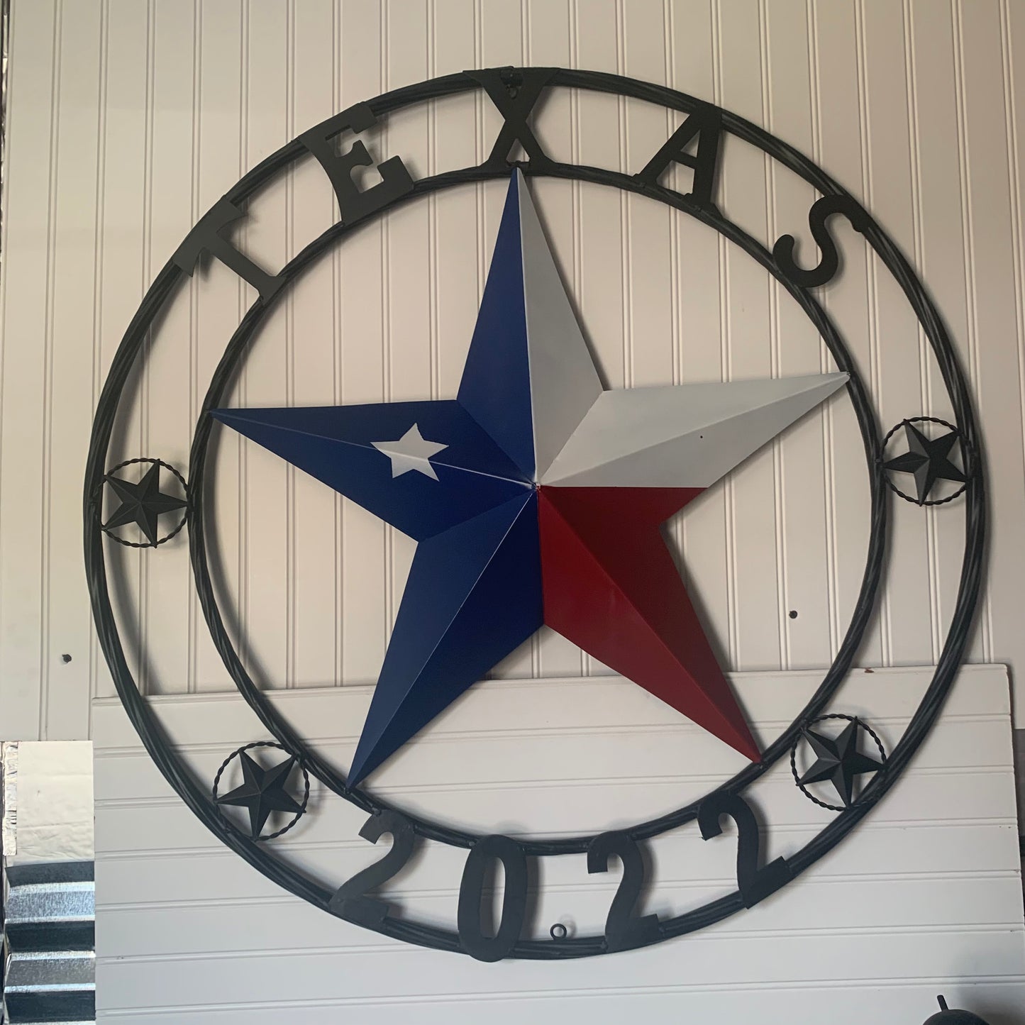 TEXAS 2022 STYLE CUSTOM NAME BARN STAR METAL LONESTAR 3d TWISTED BLACK ROPE RING WESTERN HOME DECOR   HANDMADE 24",32",36"