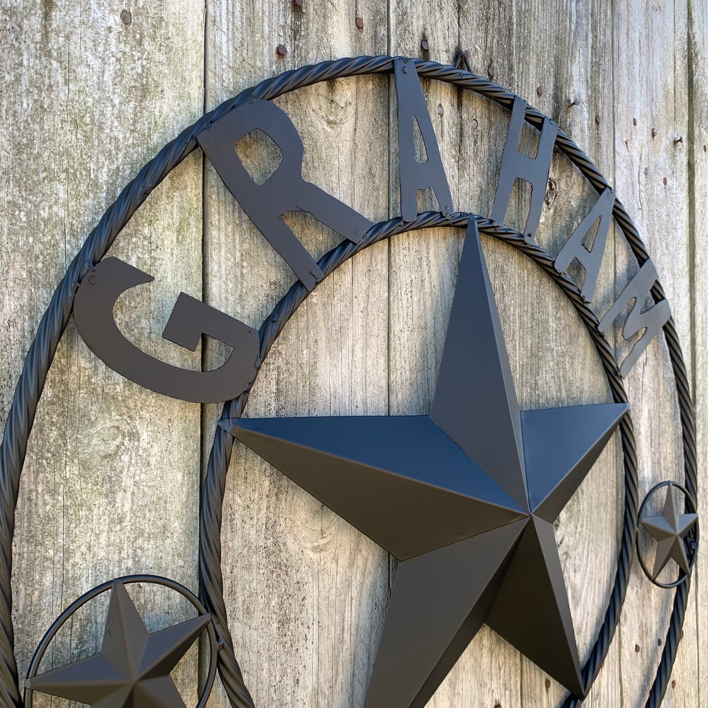 GRAHAM STYLE YOUR CUSTOM NAME STAR BARN STAR METAL LONE STAR WESTERN HOME DECOR RUSTIC BLACK HANDMADE 24",32",36",50"
