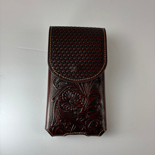 7" PLAIN FLORAL LEATHER HOLSTER BROWN STAR POUCH EXTRA LARGE  BELT LOOP CELL PHONE CASE UNIVERSAL OVERSIZE