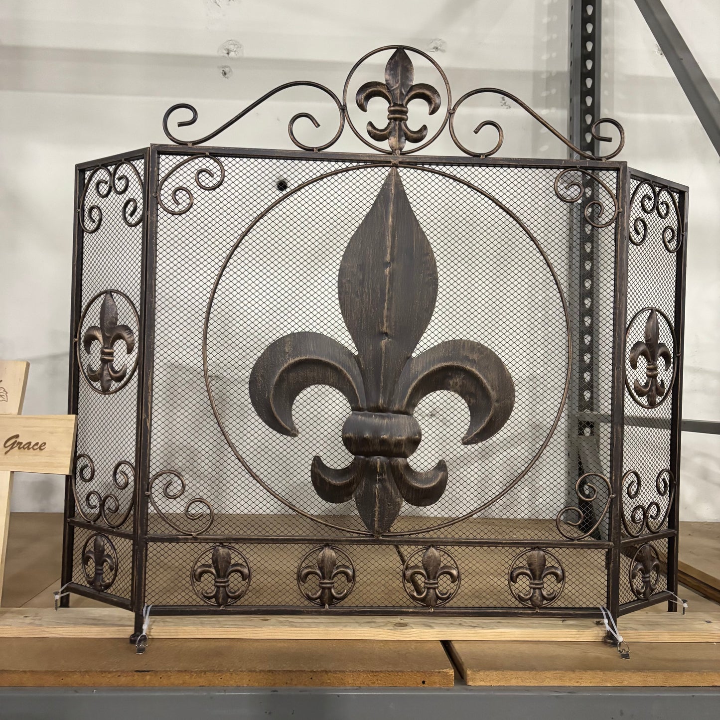 FLEUR DE LIS METAL FIREPLACE SCREEN 39" X 32.25" WESTERN HOME DECOR HANDMADE #EH80006