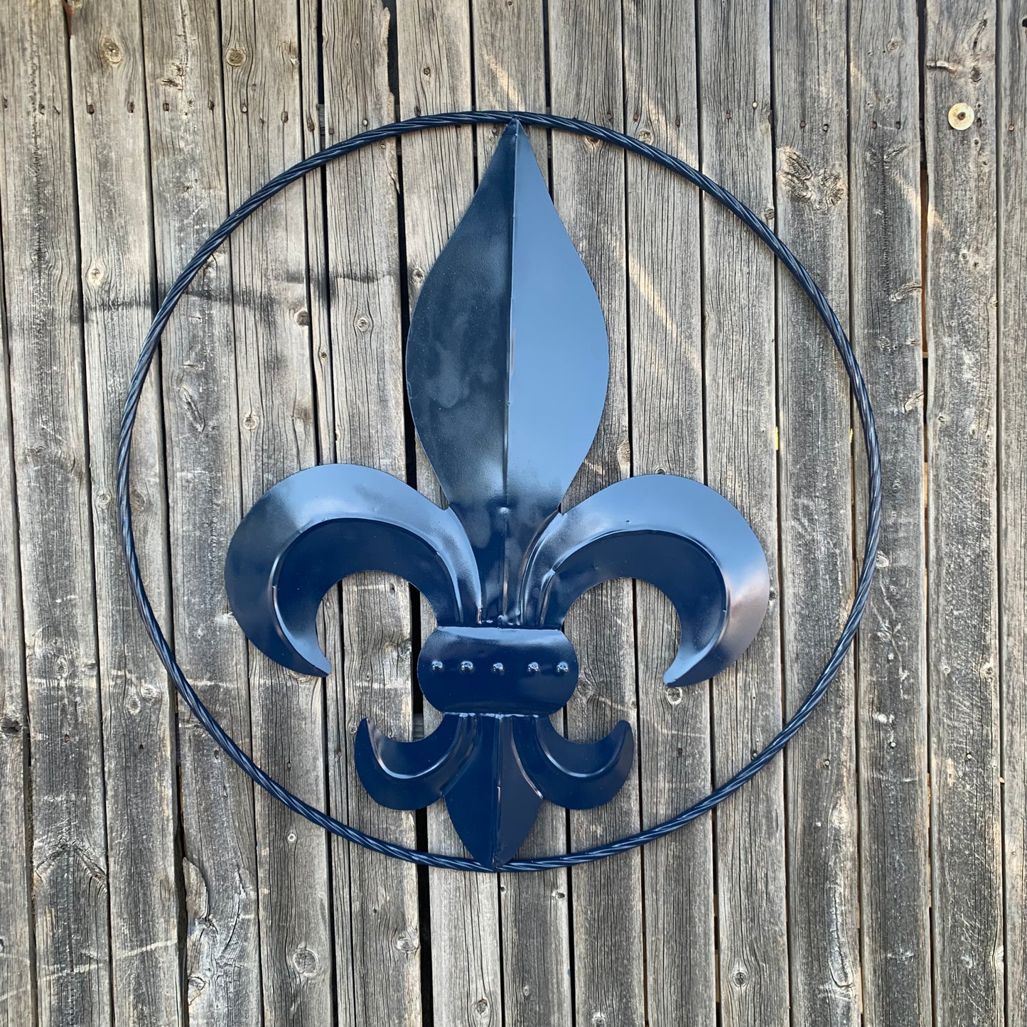 NAVY BLUE 24",36" FLEUR DE LIS METAL WALL ART SIGN WESTERN HOME DECOR HANDMADE NEW #EH10764