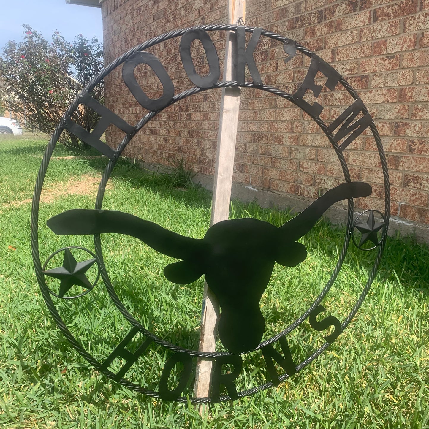 HOOKEM HORNS WITH LONE STAR TEXAS LONGHORNS HOOK EM BLACK METAL CUSTOM VINTAGE CRAFT WALL ART TEAM SIGN HANDMADE