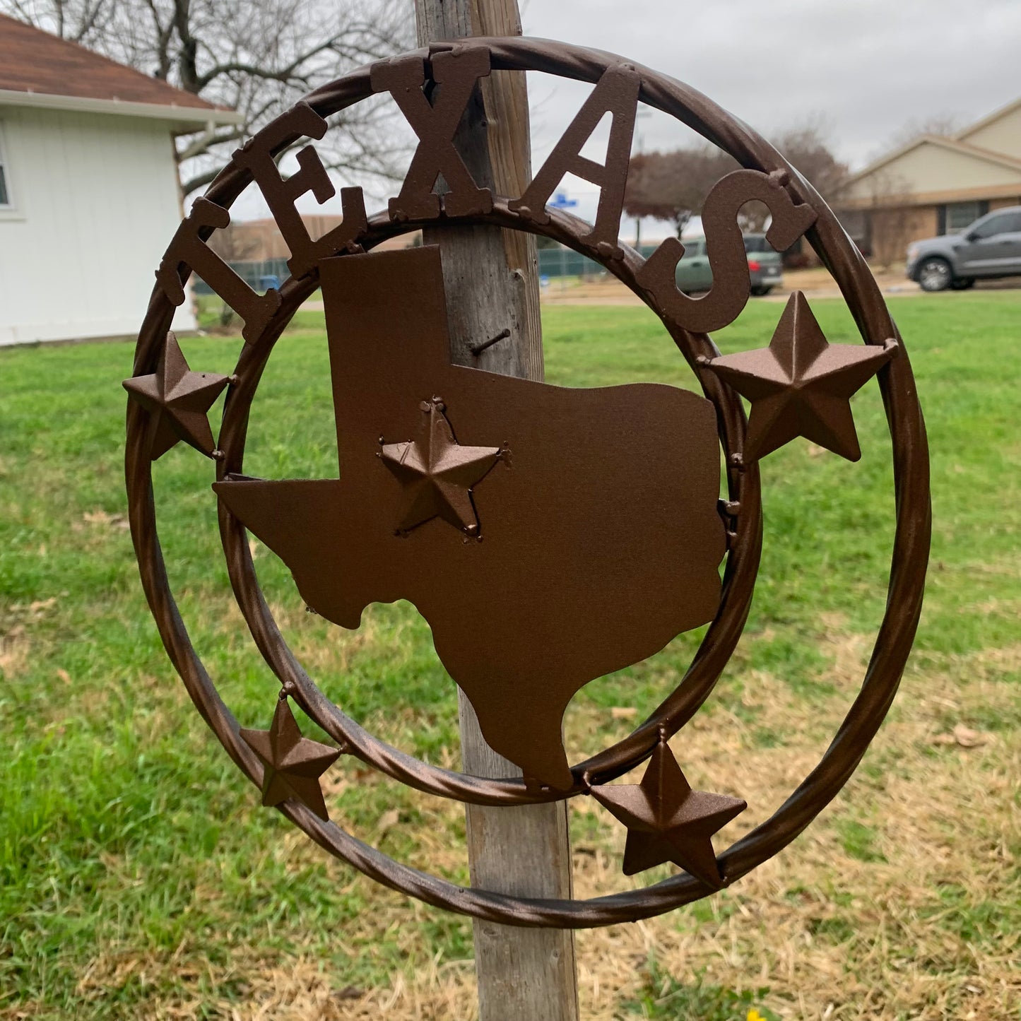 12" STATE OF TEXAS MAP RUSTIC BRONZE TWISTED RING METAL SIGN WESTERN HOME DECOR HANDMADE NEW