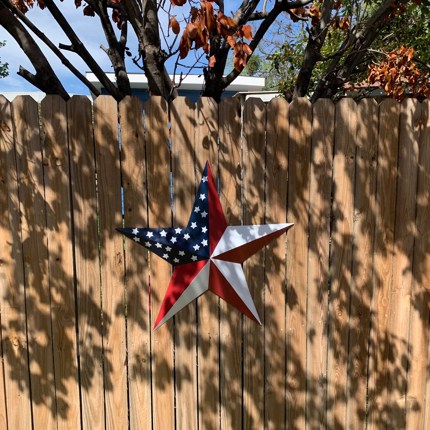 USA FLAG STAR STYLE# 5 RED WHITE & BLUE AMERICANA METAL BARN STAR WALL ART HANDMADE TO ORDER NEW #EH13380