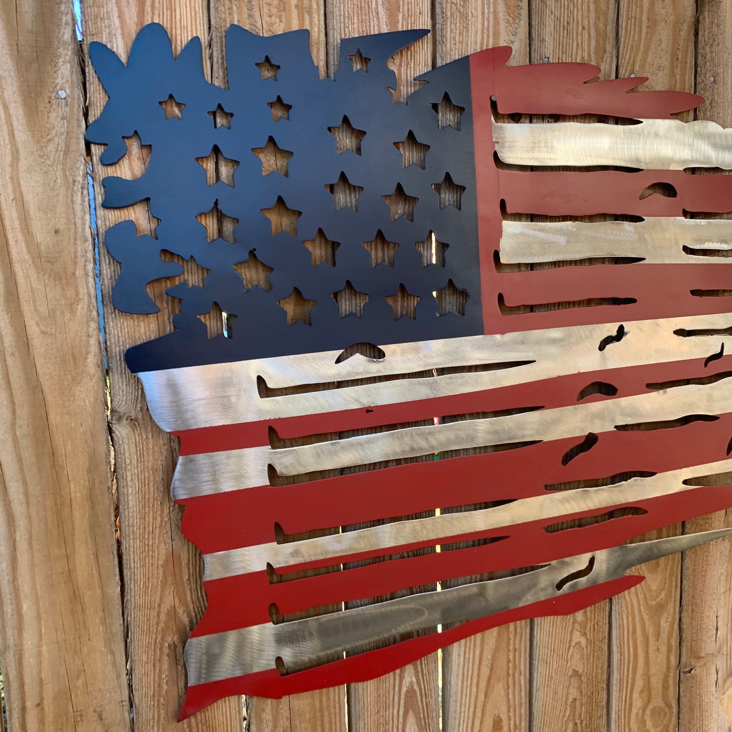 USA TATTERED AMERICAN FLAG METAL WALL ART WESTERN HOME DECOR HANDMADE NEW