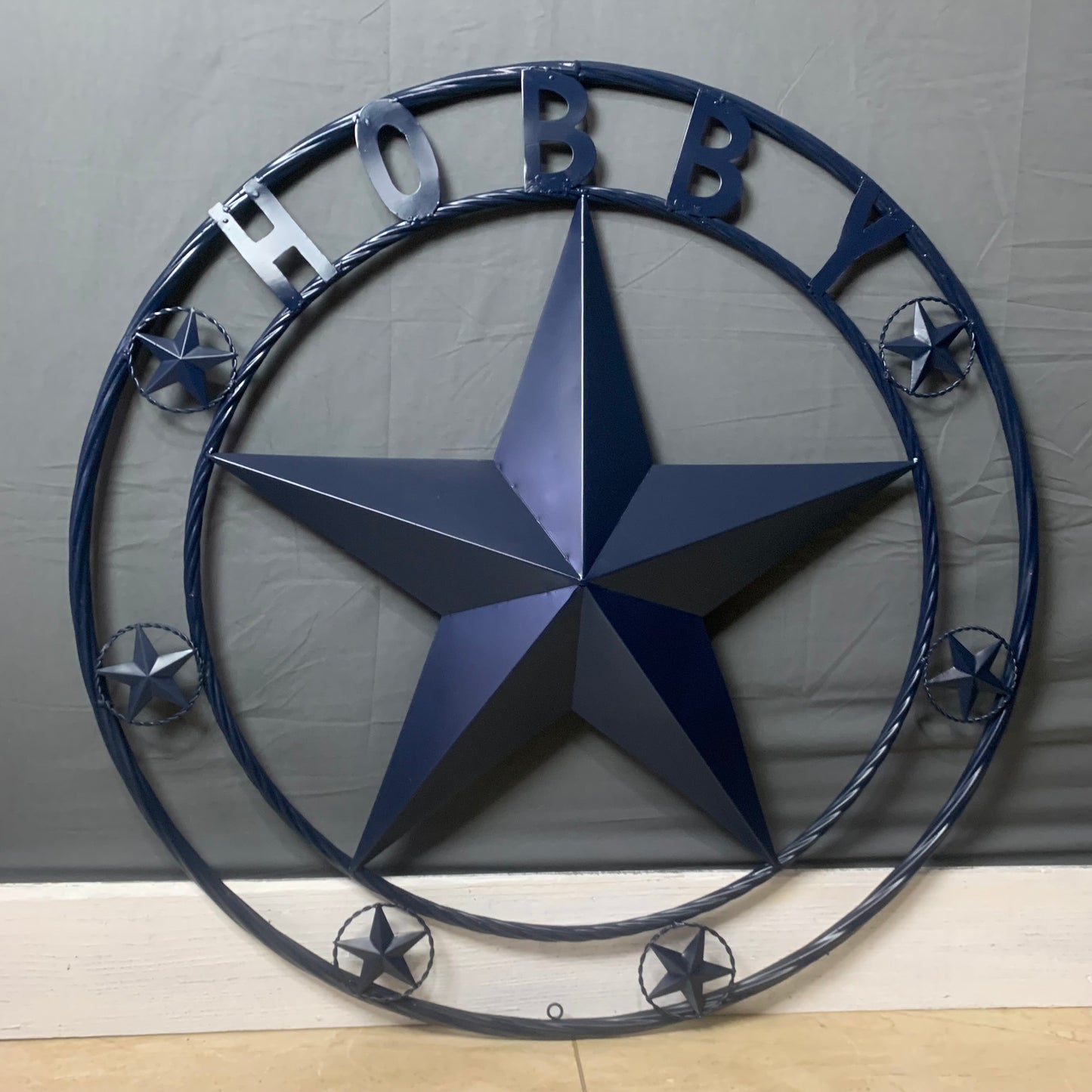HOBBY STYLE CUSTOM NAME STAR BARN METAL STAR 3d TWISTED ROPE RING WESTERN HOME DECOR RUSTIC NAVY BLUE HANDMADE 24",32",36",50"