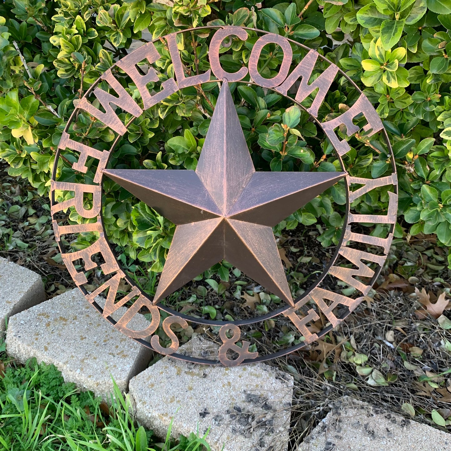 WELCOME FRIENDS FAMILY BARN METAL STAR WALL ART BRONZE WESTERN HOME DECOR HANDMADE NEW #EH13339
