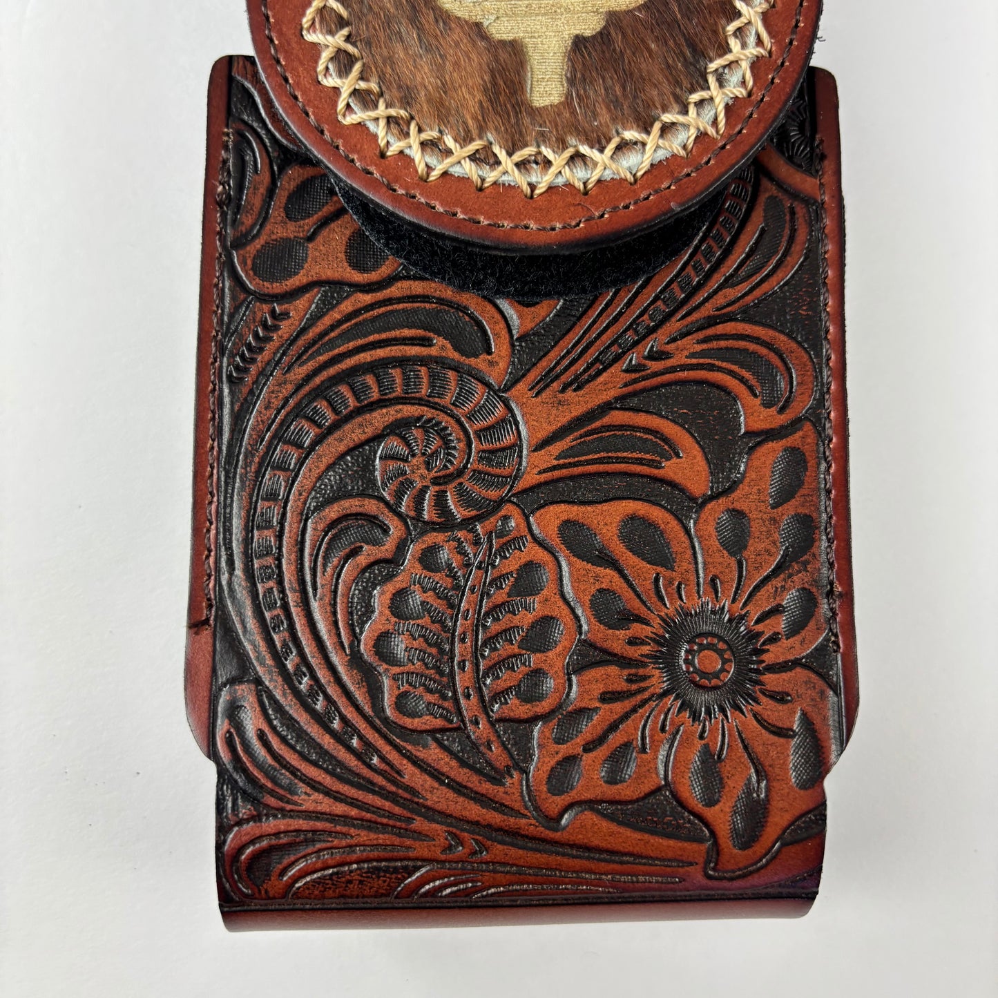 7" LONGHORNS LEATHER HOLSTER BROWN POUCH EXTRA LARGE  BELT LOOP CELL PHONE CASE UNIVERSAL OVERSIZE #EH13321