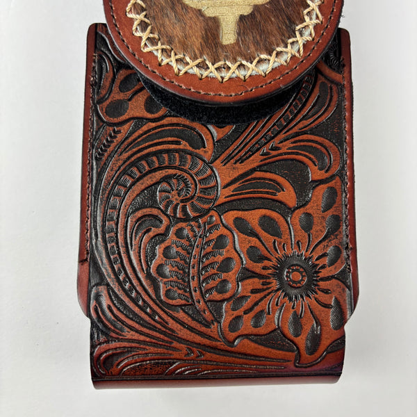 7" LONGHORNS LEATHER HOLSTER BROWN POUCH EXTRA LARGE  BELT LOOP CELL PHONE CASE UNIVERSAL OVERSIZE