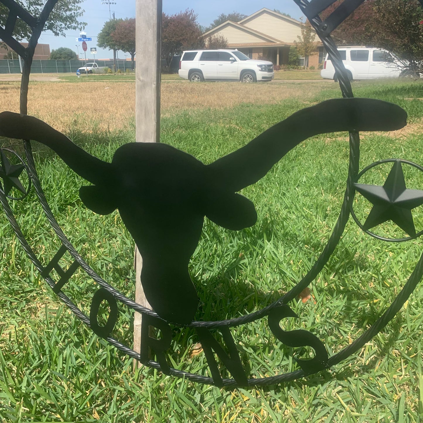 HOOKEM HORNS WITH LONE STAR TEXAS LONGHORNS HOOK EM BLACK METAL CUSTOM VINTAGE CRAFT WALL ART TEAM SIGN HANDMADE